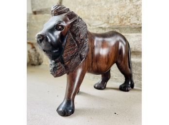 Folk Art Hand Carved Hard Wood Lion Figure- Made In Africa