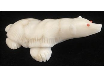 Large Zuni Badger Hand Carved Table Fetish With Red Eyes