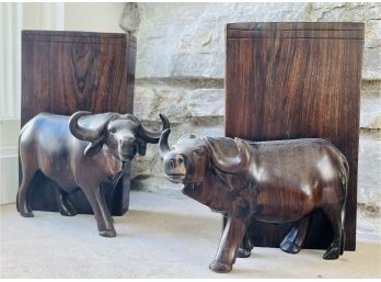 Iron Wood Buffaloes Book Ends- Made In Africa