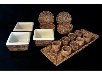 Williams Sonoma Wicker Coasters, Napkin Rings, Small Ceramic Serving Dishes & More