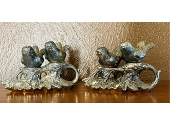 Vintage Metal Salt & Pepper Shakers Pair Of 2 Birds On A Floral Perch Branch