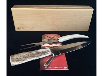 Silver Stag Bone Handle Carving Set With Box