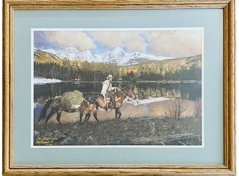 Stunning Horse And Mountain Scene Art Print Signed