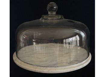 Marble Cake Server With Glass Lid