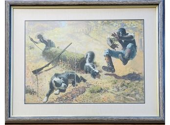 Vintage Unsigned Hunting Scene Framed Art Print