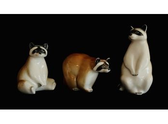 Lomonosov Porcelain Raccoons Figurines USSR Vintage