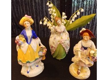 Collection Of Three Porcelain Ladies With Flowers