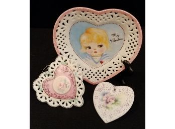 Lot Of 3 Hand Painted Valentine Items