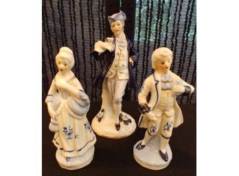 Set Of 3 Blue Porcelain Figurines