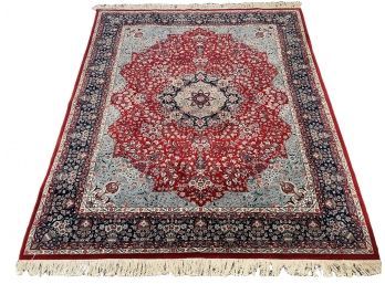 Pristine Finely Woven 100 Fringed Medallion Pattern Wool Area Rug In Reds