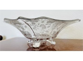 Etched Glass Footed Centerpiece Bowl