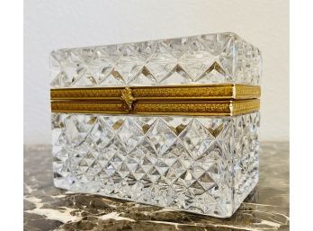 Antique French Cut Crystal & Gilt Ormolu Casket Or Jewelry Box