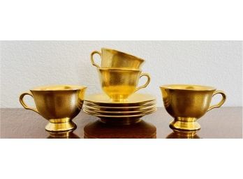 4 Gold Etched Pickard Cups & Saucers Set