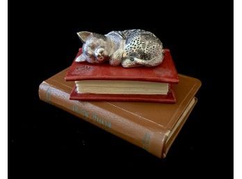 2 Mini Books And A Miniature Metal Cat
