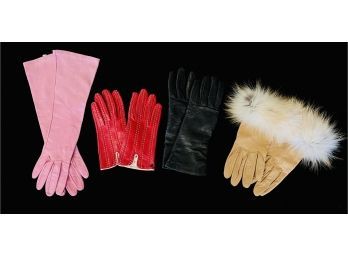 4 Pairs Fine Italian Leather Gloves Size 7 In Assorted Colors & Styles