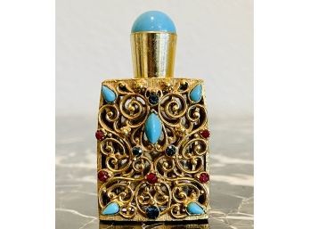 Mid Century Florenza Perfume Bottle Ornate Filigree With Faux Gems