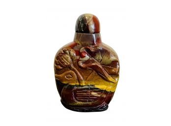 Antique Chinese Carved & Polished Stone Snuff Bottle With Duck