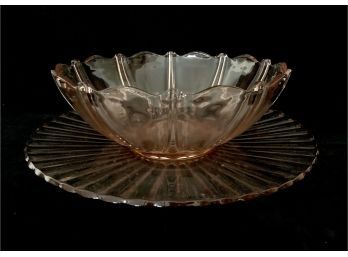 Large Pink Depression Glass Plate And Bowl