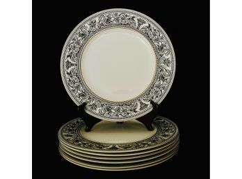 7 Wedgwood Florentine Black & Gold Dinner Plates