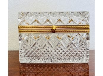 Antique French Baccarat Style Cut Crystal & Gilt Ormolu Casket Or Jewelry Box