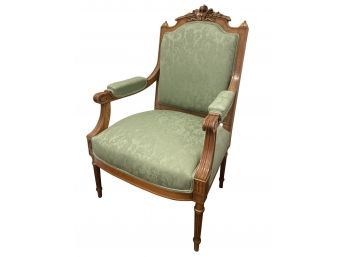 Antique Style Chair Solid Wood And Green Fabric
