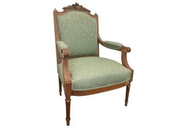 Antique Style Solid Wood Chair With Light Green Upholstery