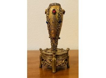 Vintage Gilt Bronze Tone Bud Vase With Decorative Stones