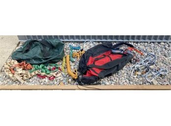 Climbing Bag And Black Diamond Rope Bag With Miscellaneous Rope And Straps
