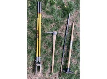 4 Piece Lot Of Tools, Including Pick/Hoe, Tamper And More