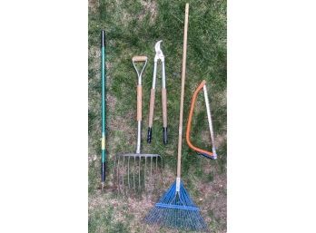 Grouping Of Tools, Incl. Rakes, Saw And More