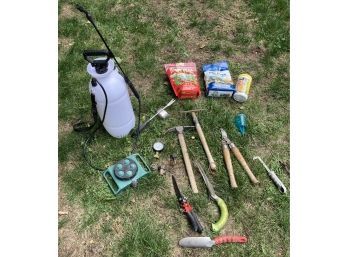 Gardening Tools And Supplies, Including A Sprayer