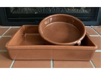 Duo Of Glazed Clay Molds For Oven Cooking