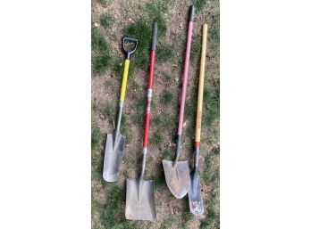 4 Shovels, Including 1 Square Point And 1 Trenching Shovel
