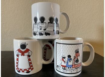 Set Of 4 Folk Art Coffee Mugs