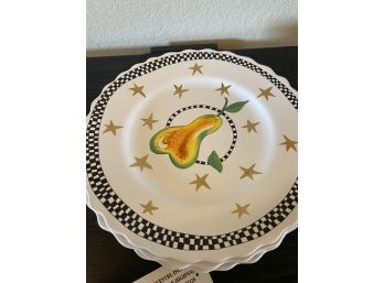 K Rossi Set Of 4 Fruit Plates With Checkered Border