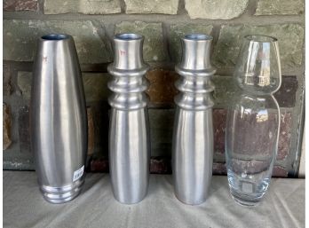 4 Large Marquis Waterford Aluminum/glass Vases