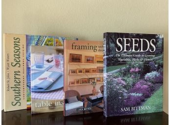 Collection Of Cottage Chic Coffee Table Books Including Seeds, Southern Season, & Table Inspriations