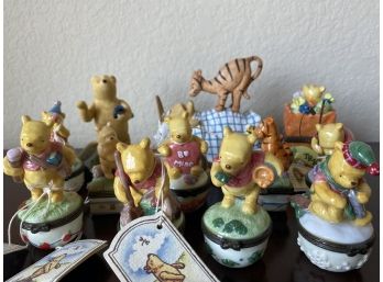 Collection Of Classic Pooh Hinged Trinket Boxes With Figurines All New In Box