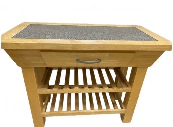 Marble Topped Kitchen Island With Wine Storage And Silverware Drawer