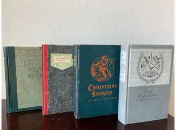 Grouping Of Four Antiquarian Books Including Harper’s Electricity For Boys And Greats Expectations By Dickens