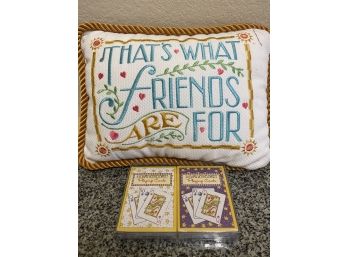 That’s What Friends Are For Decorative Embroidered Pillow With Mary Engelbreit Playing Cards