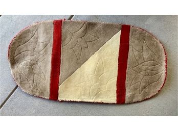 Tibet Style Oval Rug With Red, Grey, & Cream Patterns