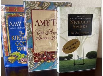 Autographed Copy Of Nicholas Sparks At First Sight And Two Amy Tan Hardcovers
