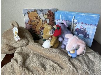 Collection Of Winnie The Pooh Plush Toys By Gund & Needlepoint Pillow