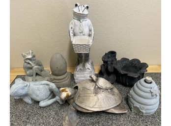 Eight Decorative Garden Statuary Pieces Mostly Frogs
