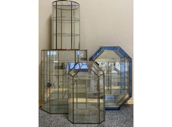Group Of 4 Mirrored Glass Display Shelves