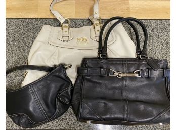 Collection Of Three Coach Bags Including Large White Leather Satchel