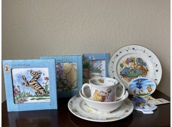 Collection Of Winnie The Pooh Decorative Tiles And Childrens Double Handled Mug