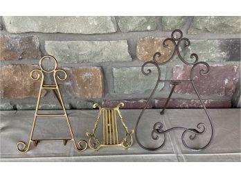 (3) Assorted Small Metal Easels With Earthy & Gold Tones
