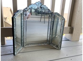 Three Piece Vanity Mirror With Etched Floral Detailing